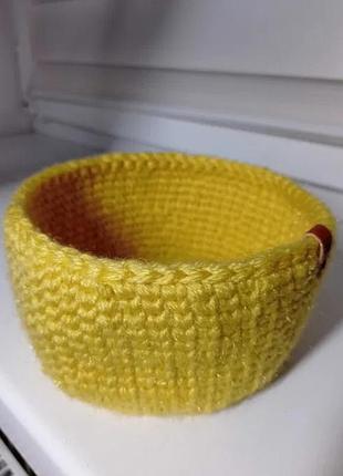Вязаная корзина/корзина, крючком из желтой пряжи, органайзер. ручная работа