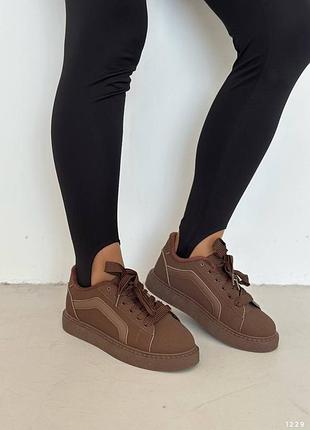 Кросівки жіночі шоколад, еко-замша + еко-шкіра