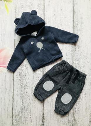 Крутой тёплый набор кофта с капюшоном и ушками и штаны на флисе primark 3мес