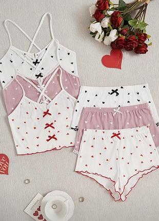 Жіноча сексуальна піжама піжама в сердечка женский топ и шортики