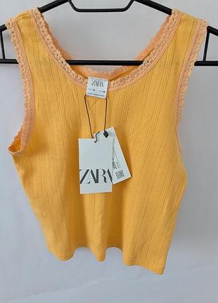 Майка для девочки zara, 140, 10, короткая, желтый, хлопок, зара, кроп, топ, дверцы