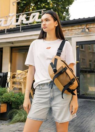 Большая женская поясная сумка бананка sambag dynamicdart бежевая