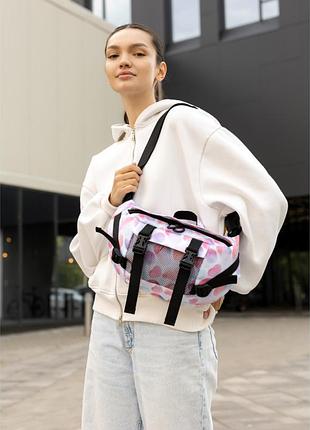 Велика жіноча поясна сумка бананка sambag dynamicdart тканева принт "blush drop"