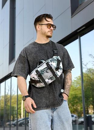 Велика чоловіча поясна сумка бананка sambag dynamicdart тканева принт "leaves"