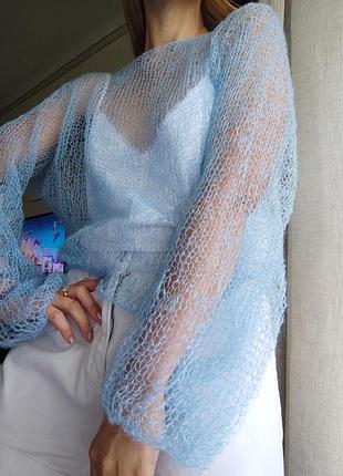 Паутинка облачка голубая с люрексом люкс качество мохер итальянский