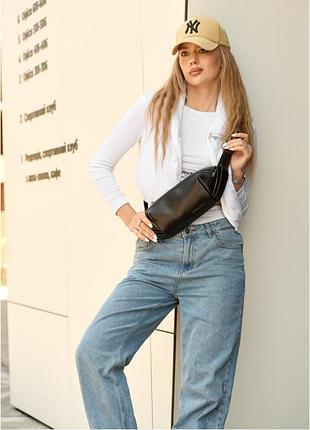 Женская кожаная сумка через плечо бананка sambag holster msh черная с перфорацией