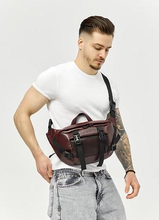 Большая кожаная мужская поясная сумка бананка sambag dynamicdart марсала