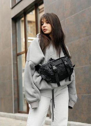 Большая женская поясная сумка бананка sambag dynamicdart черный принт