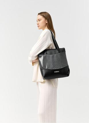 Сумка sambag shoper nova чорна з принтом "dots"