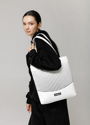 Сумка sambag shoper nova біла з принтом "bloom"