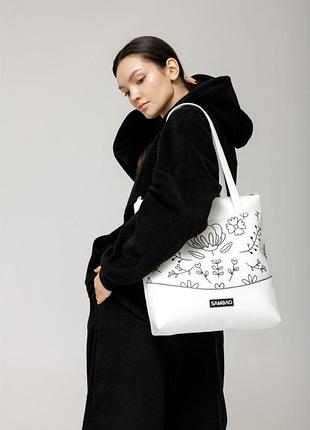 Сумка sambag shoper nova біла з принтом "bloom"