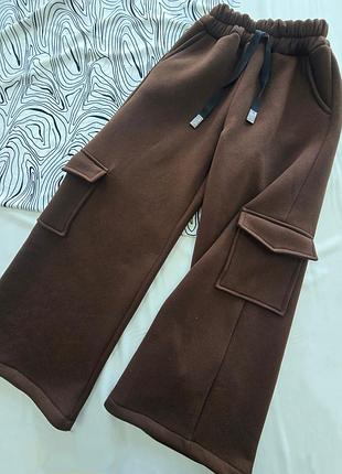 Стильные теплые брюки палаццо на флисе