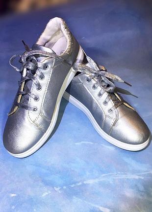 Кеды женские серебристые с блёстками fuguishan