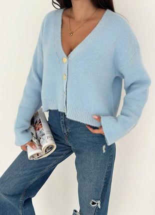 Теплый пушистый кардиган на пуговицах