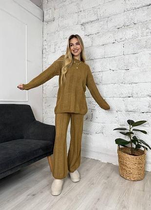 Теплый трикотажный женский костюм с фактурной вязкой No3016