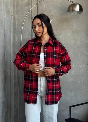 Кашемірова сорочка в клітинку оверсайз крою кашемір байка