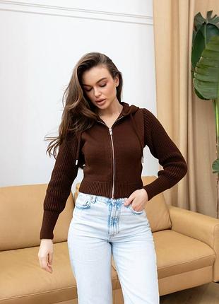 ❗️ 6 кольорів ❗️ жіноча тепла кофта на блискавці з капюшоном вʼязаний джемпер акрил вовна бежевий чорний коричневий сірий кемел молочний