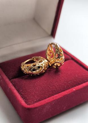 Позолоченные серьги кола ажурные гипоаллергические не боятся контакта с водой