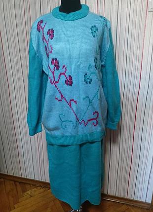 Женский теплый костюм двойка юбка+кофта ретро винтаж