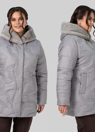 Куртка женская зимняя плащевка батал стальной серый 50-60 гг