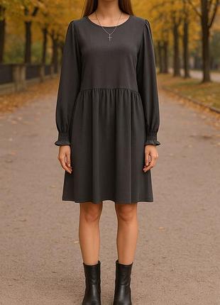 Сукня new look осіння l xl оверсайз міді з довгим рукавом висока талія ампір плаття темно сіра на осінь