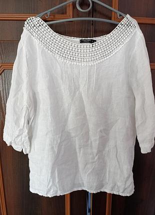 Легкая нарядная блуза лен с кружевом италия