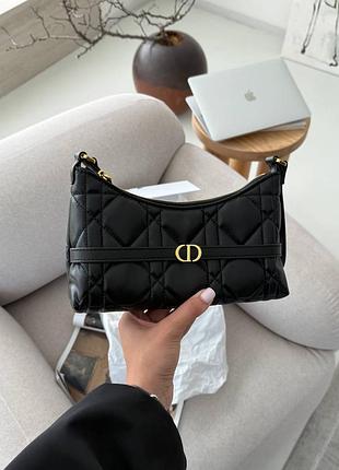 Кожаная черная женская сумка багет черная классическая сумка