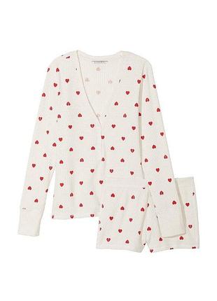 Victorias secret пижама реглан и шорты short pajama set white heart
