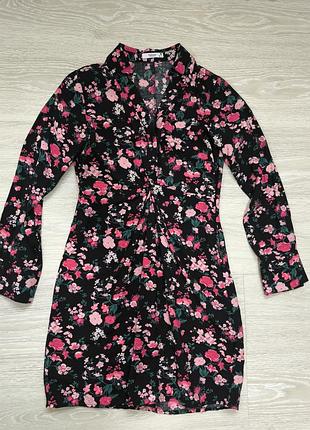 Платье в цветочный принт платье платье длинный рукав вискоза мыны короткое
