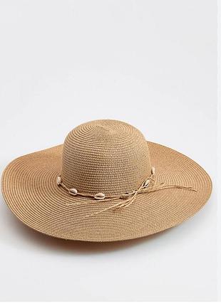 Соломʼяний капелюх з ракушками стильний літній капелюх жіночий  56см шляпа від сонця