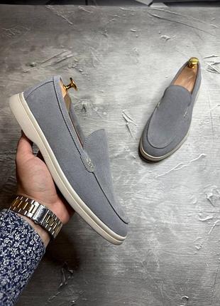 Мужские замшевые лоферы свет серые, туфли мужские натуральная замша 8221