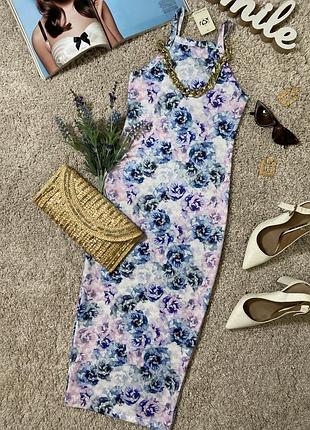 Соблазнительное платье миди по фигуре в цветочный принт No386max