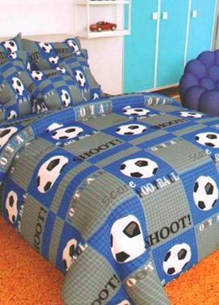 Дитяче ліжко футбол. полуторний комплект дитячої постільної білизни. колір сіро-синій