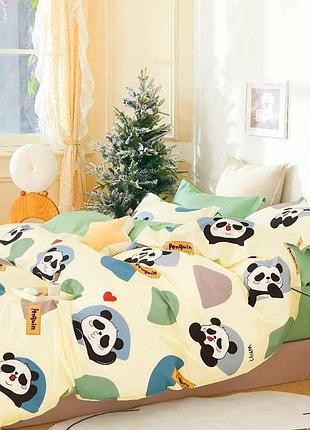 Постіль полуторна панда бязь коттон комплект полуторної постільної білизни
