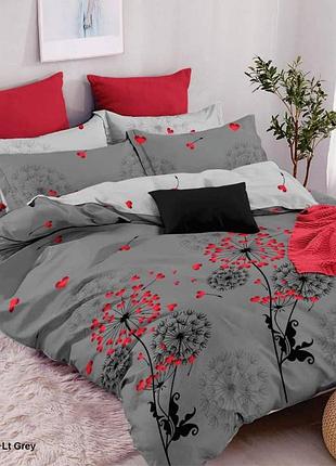 Евро комплект постельного белья одуванчики gold lux бязь, коттон, серая (d)