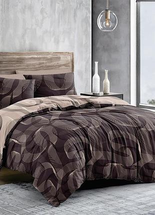 Двуспальный комплект постельного белья ленты  gold lux бязь, коттон, коричневая (d)