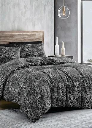 Двуспальный комплект постельного белья леопард  gold lux бязь, коттон, серая (d)