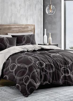 Двуспальный комплект постельного белья кольца  gold lux бязь, коттон, коричневая (d)