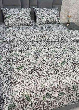 Евро комплект постельного белья доллары gold lux бязь, коттон, зеленая (d)