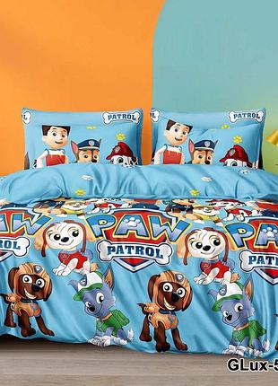 Детская постель щенячий патруль. полуторный комплект  белья. бязь, коттон, голубой (d)