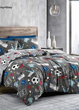 Дитяче ліжко футбол. полуторний комплект білизни. gold lux. бязь, коттон, сіра