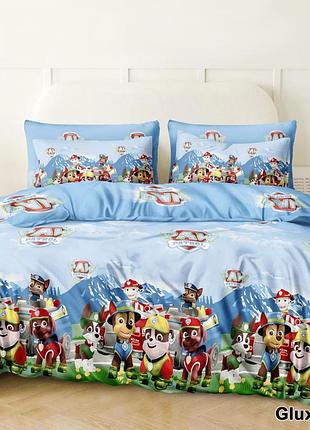 Детская постель щенячий патруль. полуторный комплект  белья. бязь, коттон, голубой (d)