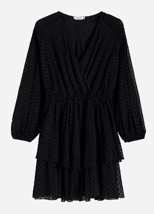 Шифонова ярусна сукня в горох флок пишні рукава
