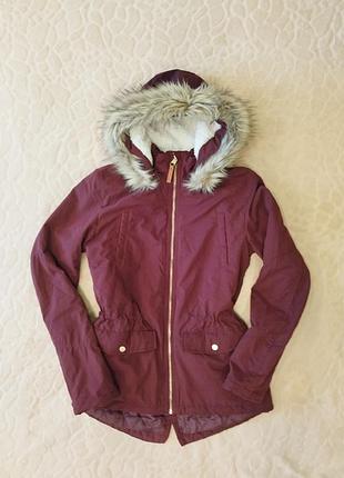 Куртка парка женская новая демисезонная осенняя куртка парка h&amp;m размер с, бордовая, стильная, молодежная