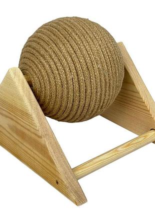 Дряпка для кота дерев’яна куля з джуту на основі