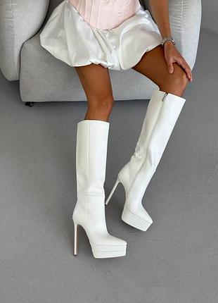 Сапоги трубы на шпильке ботильоны платформа на каблуках высокие эко кожа 15см