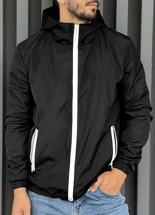 Демісезонна вітровка з плащівки на змійці з капюшоном водонепроникна вітрозахисна практична спортивна повсякденна чоловіча осіння весняна від дощу