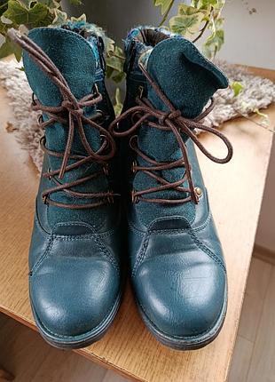 Черевики жіночі, бірюзові, натуральна шкіра, р.41, 26см, каблук 5 см.
