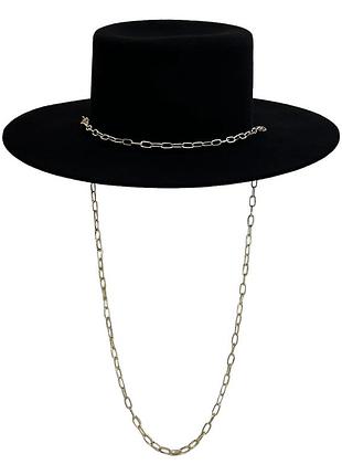 Фетровий капелюх канотьє гамблер з ланцюжками з вовни gold chain canotier чорний