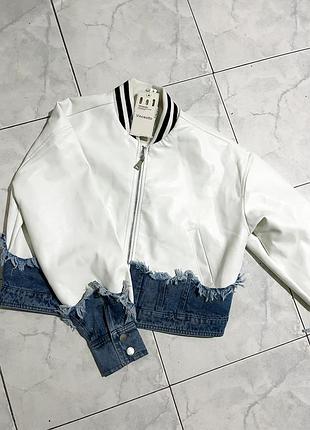 Куртка жіноча шкіряна з джинсовими вставками